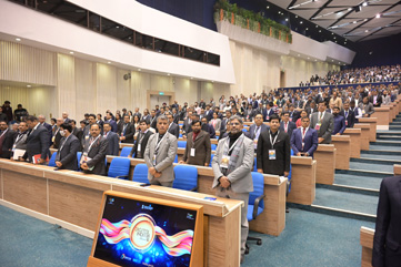 Participants during National Anthem at Vigyan Bhawan